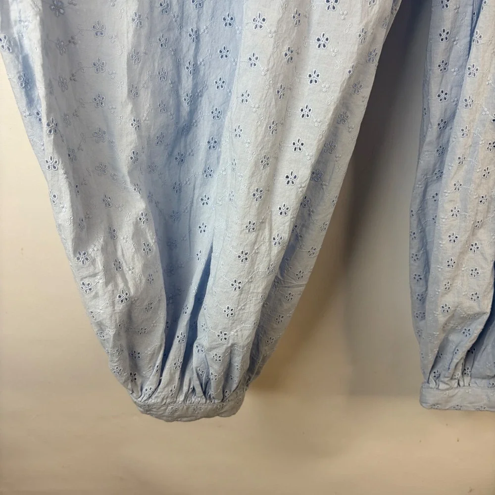 Scoop Eyelet Pants Women XXL 20 Light Blue Cotton Balloon Drawstring Boho